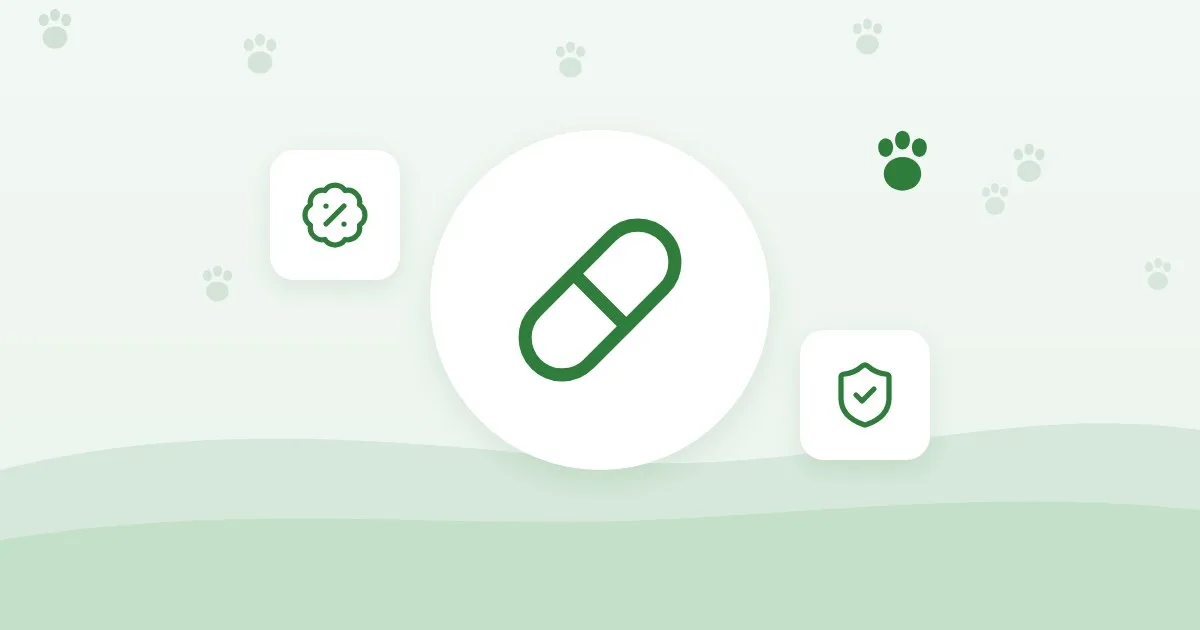 Illustration of a pill with a discount badge and a shield